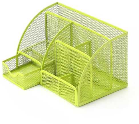 Sinxioer Schreibtisch Organizer,Mesh Metall stifte organizer mit Stiftehaltern & Schublade, 6 Sortierfächer für Desk organizer, Stifthalter, Multifunktions Organisator (hellgrün)