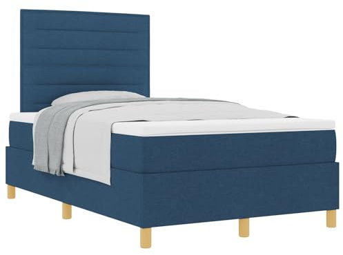 vidaXL Modernes Stoffbettgestell mit geometrischem Design in Blau | Solides Birkenholz Einzel-Schlafzimmer 120X200 cm Langlebiges Indoor-Möbelstück