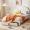 EIFSON Polsterbett Kinderbett 140x200 cm mit Schubladen, Jugendbett mit LED-Beleuchtung, Mädchen Bett in Samtstoff, Bettgestell mit höhenverstellbares kopfteil in Blütenblattform, ohne Matratze