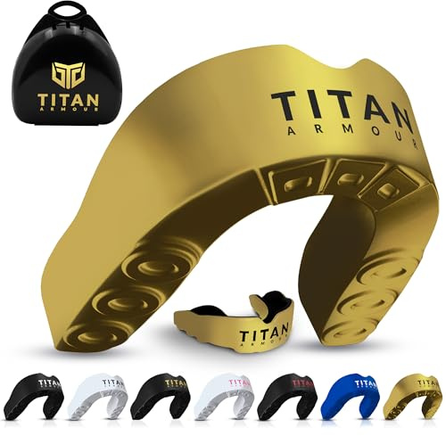 Titan Armour Gum Shield, Custom-Fit Mouth Guard for Boxing, Solid Gold Jr. | Dual-Layer | Case Inc | Boil & Bite Mouthguard Boxing, Rugby, Hockey & All Contact Sports | UK Brand