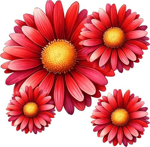 9 adesivi in vinile con margherite rosse, decalcomania floreale, multiuso, ideali per bidoni, auto, laptop, bici, parete, camper, ecc. resistenti alle intemperie e vivaci (margherita rossa)