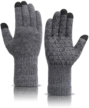 Xnova Winter Handschuhe für Herren Damen Warme Thermo Strickhandschuhe Touchscreen Wollhandschuhe Flauschige Fleece Fäustlinge für Arbeit Laufen Radfahren Fahren, Dunkelgrau, Herren