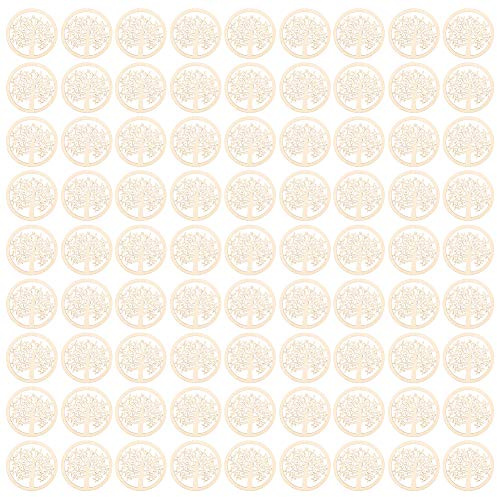 Arbre de vie en bois, 48pcs mini rond de vie arbre de vie inachevé Rayon de plaque en bois sculpture de bricolage artisanat décoration de vacances Artisanat