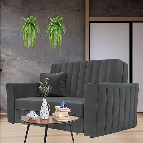 Agritrade AK Viva Glam II 2 Seater Sofa Bed with Storage Modern Design Sinuous Springs Solid Wooden Legs Dark Grey