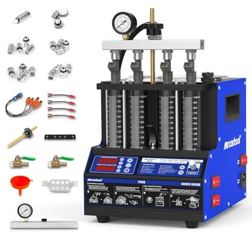Mr Cartool V308 Nettoyeur et Testeur d'Injecteur à Ultrasons pour Véhicules et Motos - Nettoyeur d'Injecteur de Carburant avec 4 Cylindres pour Injecteur Commun, Outils de Nettoyage de Carburant