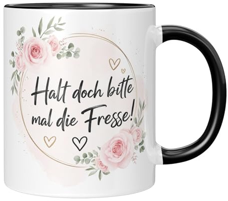LIEBTASTISCH® Tasse mit Spruch - Halt doch bitte mal die Fresse! - lustige Kaffeetasse für Büro coole Tassen mit frechen Sprüchen - Dich Kaffeebecher Bürotasse - schwarz