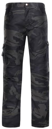 Stenso Kamo - Pantalones de Trabajo Cargo camuflado para Hombre - numerosos Bolsillos - Negro 4XL