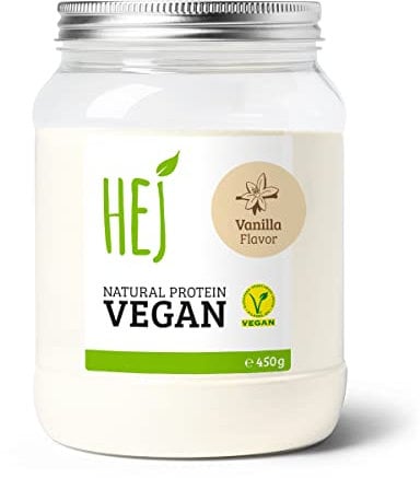 HEJ Protein Pulver Vegan - Eiweißpulver aus Reis- & Erbsenprotein - Für Muskelaufbau & Fitness - 22,3g Eiweiß pro Portion - Als Shake oder Zutat - Vanilla 450g