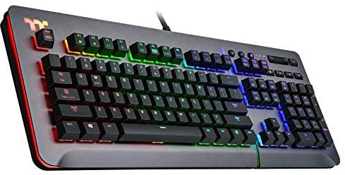 Thermaltake Level 20 RGB Titanium Aluminum Gaming Keyboard Cherry MX Blue Switches – 16.8 Million Color RGB – Voice Control - Razer Chroma Sync Compatible – KB-Lvt-Blsrus-01