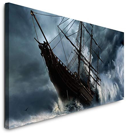 Paul Sinus Art GmbH Schiff auf dem Meer 120x 50cm Panorama Leinwand Bild XXL Format Wandbilder Wohnzimmer Wohnung Deko Kunstdrucke