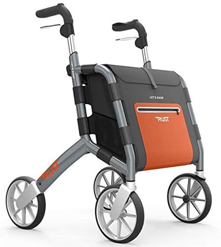 TrustCare Rollator Let's Shop Faltbarer Aluminium Rollator Gehhilfe Gehwagen Griffhöhe Von 76cm Bis 95cm Sitzhöhe 60cm Belastbar Bis 130kg