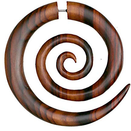 CHICNET Fake Piercing Lobe Dehner Damen Herren Dehnschnecke, Organic Dehnspirale, Tribal XL Spirale aus Holz, Olivenholz, Narraholz, in hell dunkel mit Edelstahl Bügel Steckverschluss Narraholz