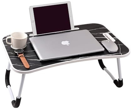 Laptop Bed Table,Notebook Table Dorm Desk,Portable Lap Desk,Notebook Table Dorm Desk with Foldable Legs & Cup Slot,for Eating Breakfast,Reading,Watching Movie on Bed/Sofa(60 x 40cm) (Black)