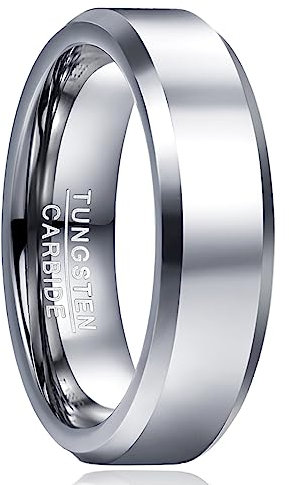 Cloyo Ring Silber Herren/Damen Schlichter Ehering aus Wolframcarbid Verlobungsring Freundschaftsring 6mm Größe 52 (16.6)