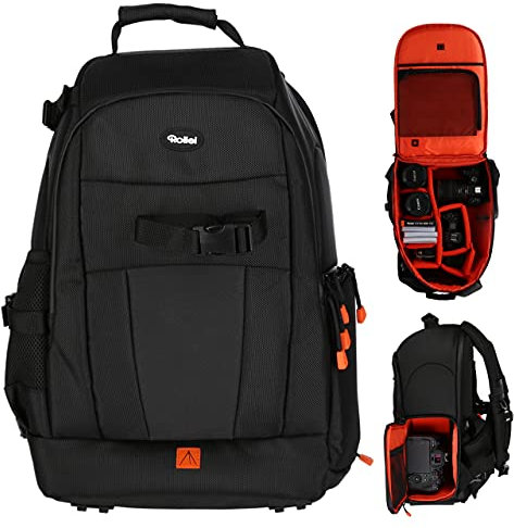 Rollei Fotoliner Ocean M: Kamerarucksack aus 43 recycleten PET-Flaschen, inkl. Regenschutz, Handgepäck-geeignet,schwarz