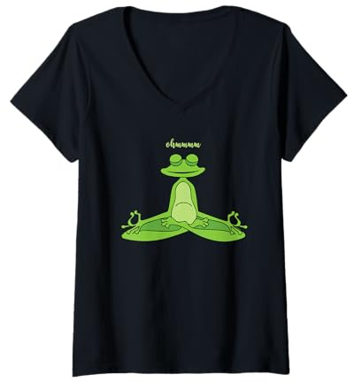 Damen Ohmmm Yoga Frosch - Lustige Meditation Entspannung Frösche T-Shirt mit V-Ausschnitt