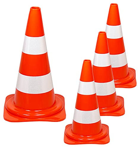 UvV Leitkegel Warnleitkegel Pylon, 4 Stück Set Kegel orange 2 Reflexstreifen reflektierend, stapelbar, ca. 50 cm hoch (Orange-RA1c-Reflex)