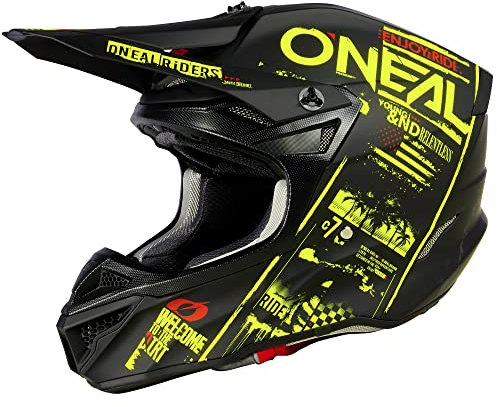 O'NEAL | Motocross-Helm | MX Enduro | 2 Außenschalen & 2 EPS für erhöhte Sicherheit | 5SRS Polyacrylite Helmet Attack V.23 | Erwachsene | Schwarz Neon-Gelb | L (59/60 cm)