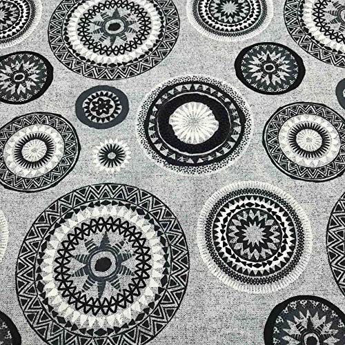 Kt KILOtela - Bedruckter Leinwandstoff, Dekoration, Kissen, Polster, 100 cm Länge x 280 cm Breite | Mandalas - Grau, Schwarz ─ 1 Meter