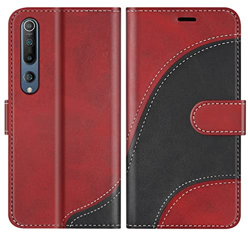 BoxTii Hülle für Xiaomi MI 10 / MI 10 Pro, PU Leder Handyhülle für Xiaomi MI 10 / MI 10 Pro, Ledertasche Klapphülle Schutzhülle mit Kartenfächer und Magnetverschluss, Rot