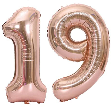 D2D | Party Balloon Zahl 19 XL in Rosé - Größe: 80 cm - Folienballons - Geburtstagdeko - Zahlenballons - Helium Ballons