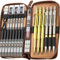 Nicpro 30 Stück Gold Kunst Druckbleistift Set in Ledertasche, Druckbleistifte 0,5, 0,7, 0,9, 2 mm Fallminenstift zum Skizzieren Zeichnen mit 15 Tuben Bleistiftminen (HB 2H 2B 4B 4H) (Schwarz & Farben)