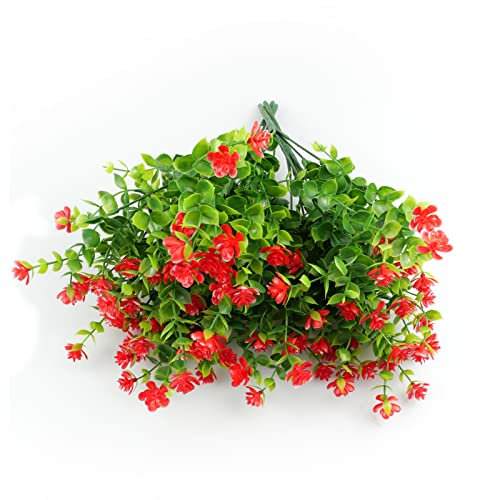 hocadon 4 STK Balkon Kunstblumen Wetterfest, UV-Beständig Grüne Sträucher, Künstliche Blumen wie echt für Haus und Garten, Balkonkasten, für Drinnen und Draußen(Rot)