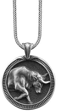 BySilverStone - Mens Taurus Necklace, Astrology Inspired Handcrafted Silver Pendant