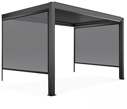 Oviala Pergola bioclimatique adossée Gris 3x4m et 2 Stores 2,66 x 2,34 m