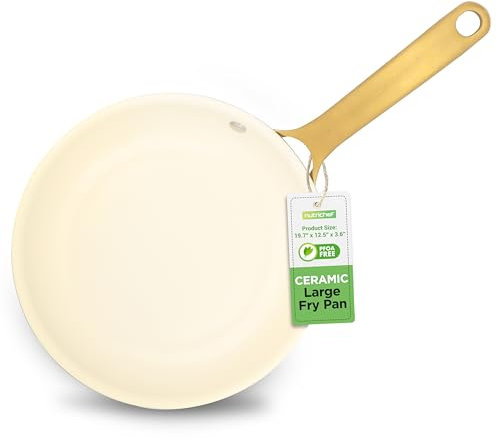 NutriChef Padella grande da 30,5 cm, professionale, per la casa, padella antiaderente con manico in silicone rivestito in titanio dorato, rivestimento in ceramica, resistente alle macchie e facile da