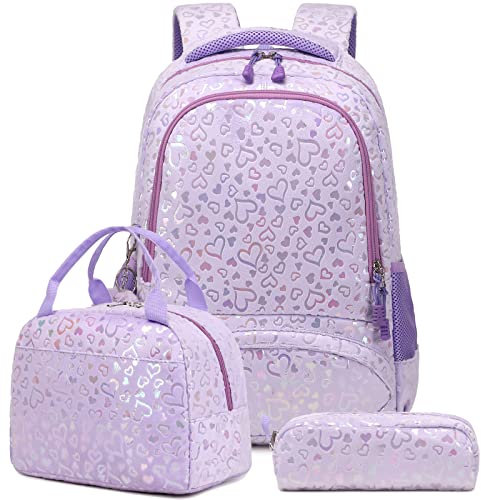 Kimwadalh Mochila Felpa Niña Mochila Primaria Escolar Niñas Set de Mochila Colores Niña,Mochila Infantil Niña+ Bolsa de almuerzo + Estuche,Mochila para Escuela,Viajes