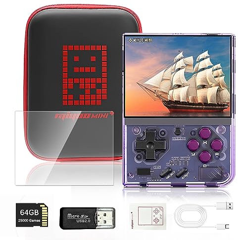 Consola De Juegos Portátil para Miyoo Mini Plus, 64GB 20000+ Juegos Consola Retro Portatil, HDMI TV Salida 3.5 Inch IPS Screen Consola Portatil con Bolsa Portátil, Linux Sistema Game Console
