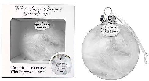Memorial Glass Bauble with Engraved Charm | 7cm Feather Filled Christmas Tree Decoration | Tribute to Lost Loved Ones