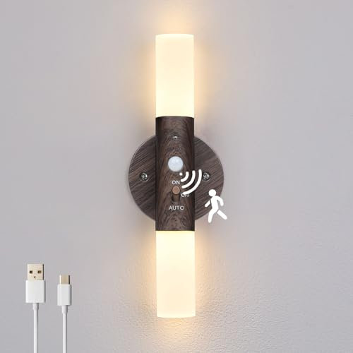 Lampop Wandleuchte Bewegungsmelder Induktion Wandlampe Akku Wandleuchte ohne Stromanschluss Kabellos Innen Wandleuchte mit Bewegungsmelder für Schlafzimmer Flur Treppenhaus Warmweiß Tiefbraun