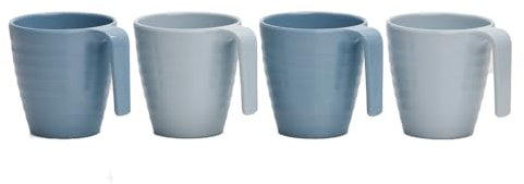Flamefield Shades of Blue Lot de 4 tasses empilables inspirées de l'océan, parfaites pour l'intérieur et l'extérieur, passent au lave-vaisselle, ne passent pas au micro-ondes