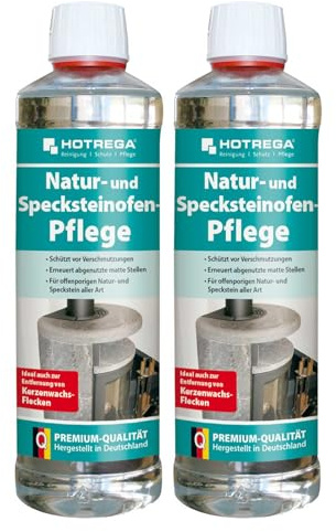 HOTREGA Natur- & Specksteinofen Pflege 2x 500 ml | Schutzmittel & | Belebt matte Steinflächen | Ideal für Kamin, Ofen & Arbeitsplatten | Ergiebige Versiegelung | Made in Germany Qualität