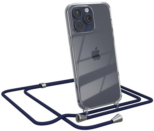 EAZY CASE Handykette kompatibel mit iPhone 15 Pro Max Handyhülle mit Umhängeband, Handykordel mit Schutzhülle, Silikonhülle, Hülle mit Band, Stylische Kette mit Hülle für Smartphone, Navy Blau