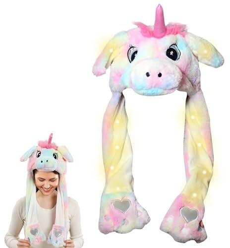 Mecctuck Mütze mit LED Licht, Mütze mit Beweglichen Ohren, Led Mütze, Lustige Mützen, Mütze mit Ohren, Mütze mit Wackelohren, Partyhut Plüsch, Lustige Hüte für Winter Weihnachts Party Geburtstage (D)