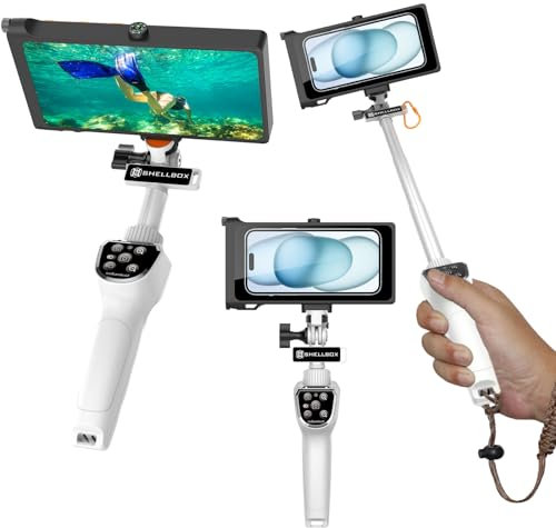 ShellBox wasserdichte Selfie Stick with wasserdichte Handyhülle Set Unterwasser Wasserfeste Handyhülle Schwimmen Baden Tauchen Surfen Bootfahren Compatible iPhone 15 14 13 16Pro Max Samsung S23