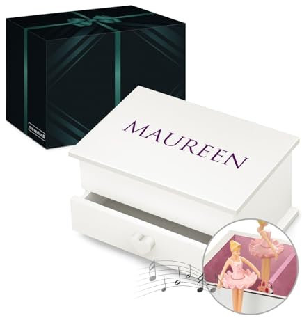 Maverton personalisierte Musik Schmuckdose mit Aufzieh-Spieluhr - Schmuckkästchen Ballerina - Musikspieldose für Mädchen zur Geburt - zum Geburtstag - zu Weihnachten - mit Schublade - Vorname