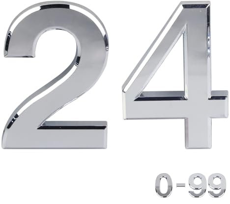 Silver Door Numbers Stick On, 0-99, Letters A, B, C, D, 3'' House Numbers Self Adhesive Stickers, For Doors, Mail Boxes, Hotel Rooms (24)