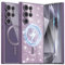 Ethanger for Samsung S24 Ultra Case with 2 Screen Protector Compatible with MagSafe, Magnetic Cover Shockproof Frosted Bumper with Glitter Card and Wrist Strap for Women Girls, Titanium Purple