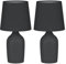 Pair of 2 Modern Style Bedside Lamps Table Lights, Matt Black Ceramic, Height 27 cm, LED Compatible, Linen Fabric Shades
