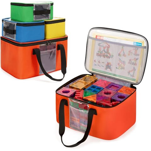 Rexmica 4 Pack Toy Storage Bag for Magnetic Building Tiles, Multifunction Toy Storage Organizer Bag, Magnetic Blocks Tiles Travel Bag Case with Visible Top