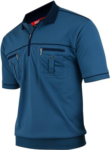 Soltice Herren Kurzarm Poloshirts, Gestreifte Blousonshirts mit Brusttasche, Polohemd mit Kragen aus Baumwoll-Mix L, [Z2] Türkis