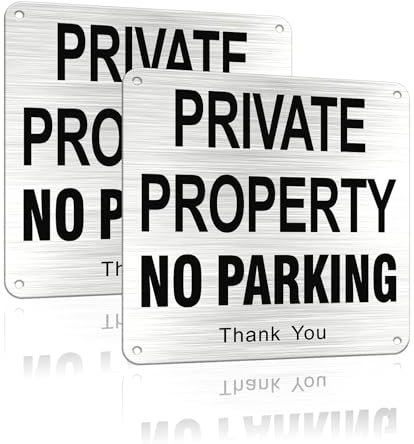 SINMAO Señales de no aparcamiento para exteriores, de metal, 5.9 x 5.9 pulgadas, calcomanías de aluminio, señales de advertencia de propiedad privada, color negro, paquete de 2