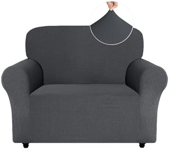 Easy-Going Stretch Sesselbezug, Rutschfester Sofa Überzug für Hund Katze, Stilvoller Jacquard Couch Überzug Bezug, Küchensofa Couch Cover, 1 Stück Sesselhusse Sesselschoner mit Armlehnen, Dunkelgrau