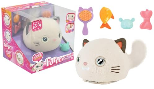 MGM JOUET - Purro - Chat Intelligent Intéractif - 110870 - Répond Aux Touchers et Sons - Blanc - Miaule et Ronronne - Teksta - Jouet Pour Enfant - Chaton - Robot - À Partir de 5 ans