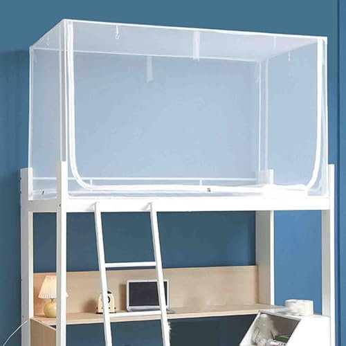 JUSHZ Moustiquaire De Lit Mousticaire Moustiquaires De Lit Simple avec Cadre 1 Place Carré Tente Fermeture éclair Couchette Supérieure Couchette Inférieure dans Dortoir étudiant (90x190x90cm,White)