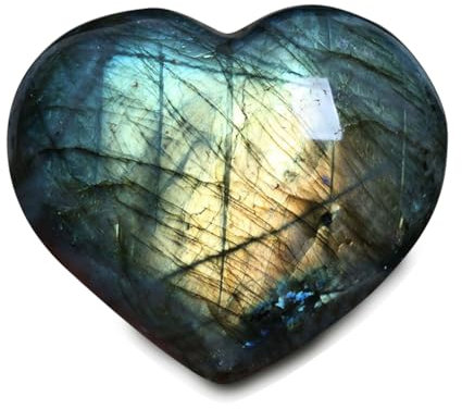 Labradorite en Forme Coeur Pierre Naturelle Cristal Pierre de Lune Paume Pierre Minérale Gemme Pierres Thérapeutiques Reiki Chakra Méditation Galets pour Soulager le Stress (5-6cm)
